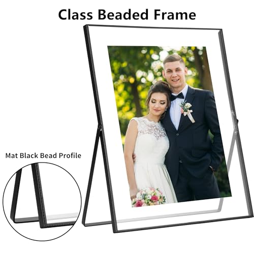 GorYeeFine 8x10 Inch Black Floating Metal Beaded Photo Frame with Tempered Glass - 1 Pack