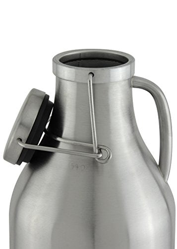 64 oz Stainless Steel Beer Growler with Flip Top Lid and Metal Handle