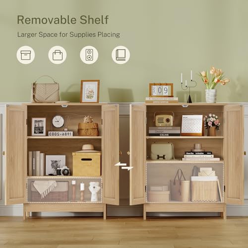 Natural Rattan Storage Cabinet with Adjustable Shelves, 31-Inch Sideboard