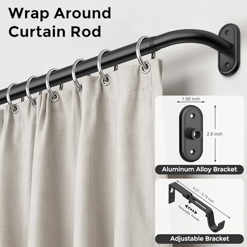 Wrap Around Blackout Curtain Rod, 36-120 Inch Heavy Duty Black Metal Rod