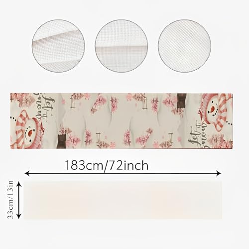 CHAIYA 13x72 Inch Xmas Tree Runner Let It Snow Pink Snowman Holiday Table Runner