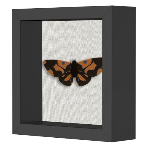 5x5 Inch Shadow Box Frame with Linen Back and Push Pins, Black