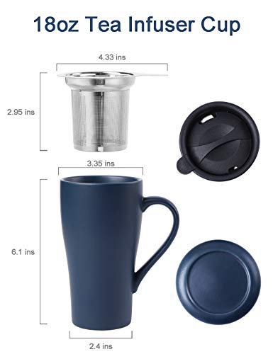 ARRADEN Royal Blue 18oz Tea Mug with Infuser & 2 Lids – Large Travel Tea Cup