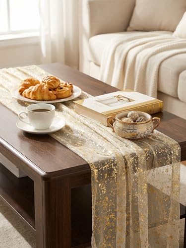 10 FT Gold Glitter Table Runner for Christmas Thanksgiving Holiday Decor