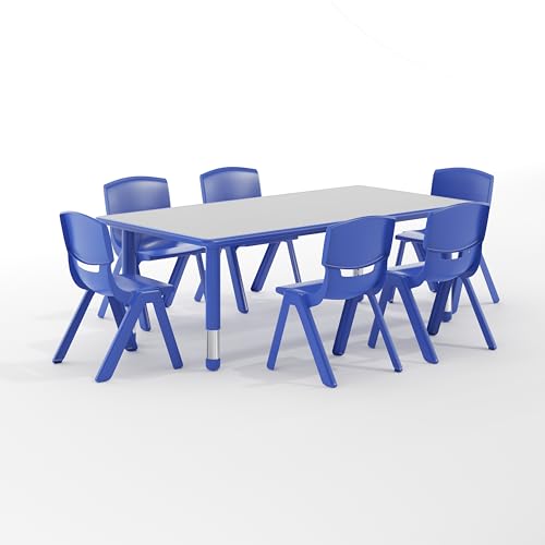Kids Activity Table and 6 Chair Set - Blue Plastic Classroom Furniture