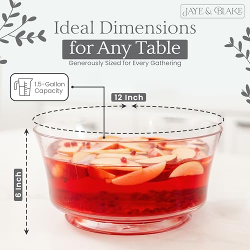 JAYE & BLAKE Premium Acrylic Punch Bowl Set with Ladle, 12-Inch, 1.5 Gallon, Clear