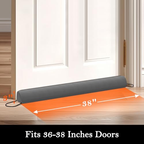 Weighted Door Draft Stopper 38 Inch - Washable Cover Gap Filler, Gray