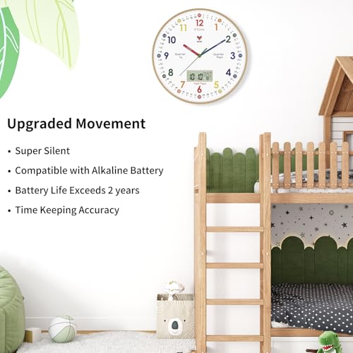 Educational Analog and Digital Learning Wall Clock for Kids, 12-Inch