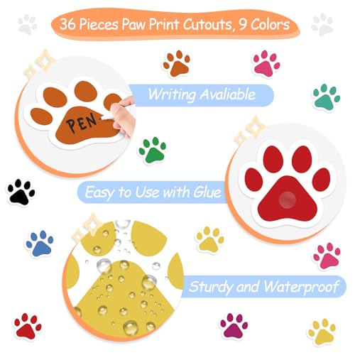 36 Pcs Colorful Paw Print Cutouts, Large Cardboard Bulletin Board Decor