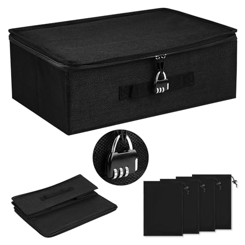 Lockable Storage Box with Combination Lock - 15x9.9x5.1 Inch Black Organizer