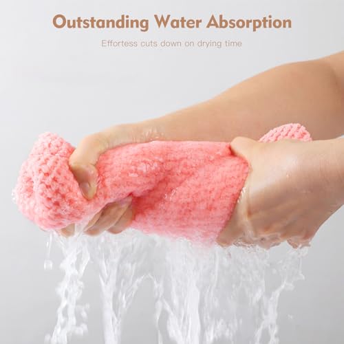 OEAGO Microfiber Hair Towel for Women Teen Girls - Fast Dry, Gentle, Lightweight - Blue, Grey, Pink