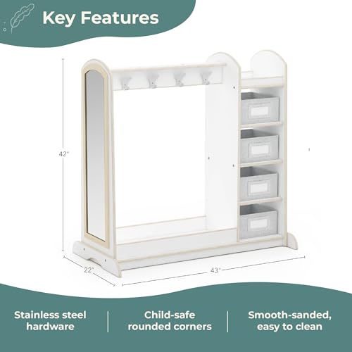 Kids Dress Up Storage Center with Mirror and Bins - White Wood