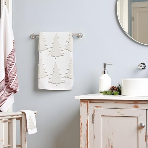 Beige Christmas Tree Hand Towels 2 Pack 100% Cotton Jacquard Holiday Kitchen & Bathroom Decor