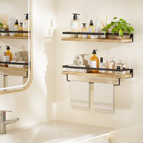 Floating Bathroom Shelves with Detachable Towel Bar, Set of 2