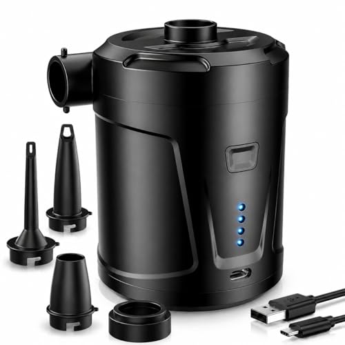 Rechargeable Portable Electric Air Pump for Inflatables - 5200mAh, 4 Nozzles