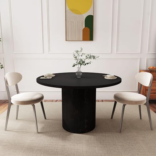 47-Inch Round Dining Table, Modern Farmhouse Wood Kitchen Table with Fluted Base