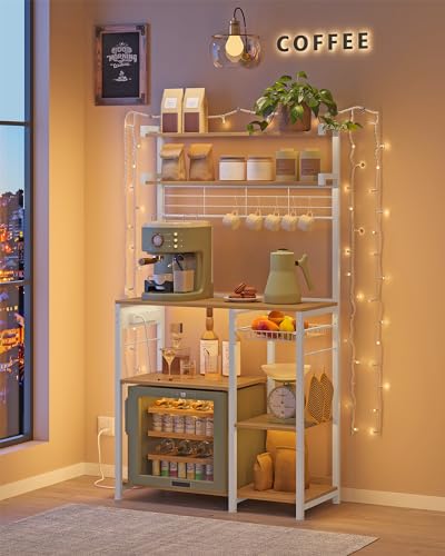 Kitchen Baker's Rack with Power Outlet, 35-Inch Microwave Stand & Coffee Bar