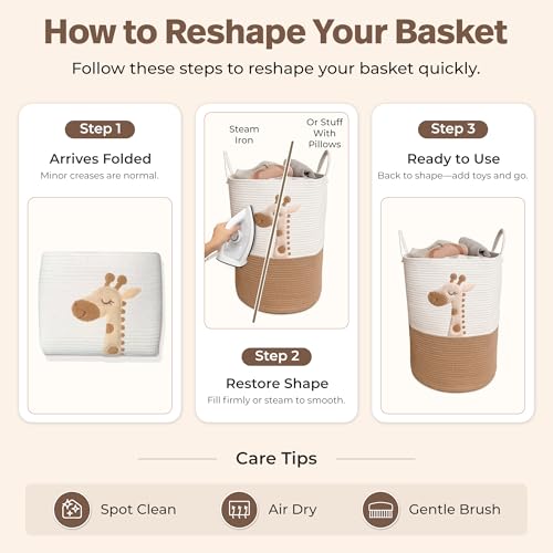 Giraffe Woven Rope Baby Laundry Basket - 20x15 Inch Nursery Hamper