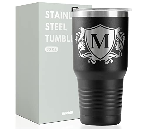 Onebttl Personalized 30oz Monogram Travel Tumbler for Men with Initial M, Custom Coffee Cup Gift for Him