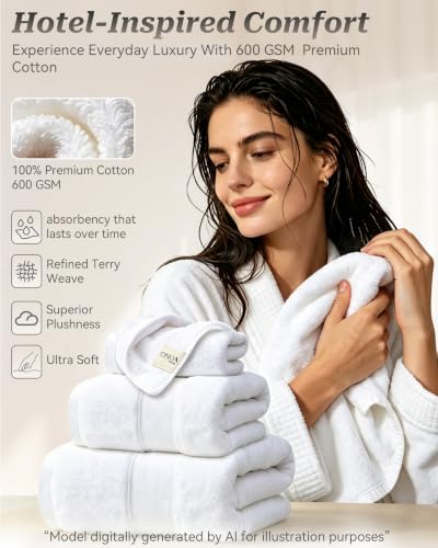 Luxury 100% Cotton Bath Towels Set, 600 GSM Ultra-Soft Absorbent Towel - 2 Pack