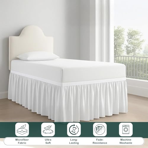 Twin XL Microfiber Dorm Bed Skirt - 32 Inch Extended Drop, White