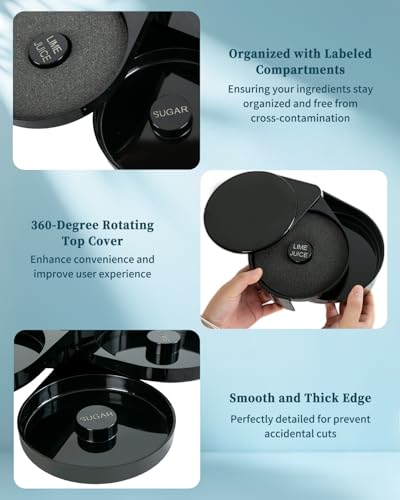 ATPEAM 3-Tier Cocktail Rimmer Set for Margaritas & Drinks, Salt & Sugar Compartments