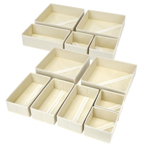 12-Pack Foldable Fabric Drawer Organizer Set Beige Closet Bins