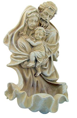 Saint Joseph, Mary and Jesus Holy Water Font Figurine, 8-Inch Resin