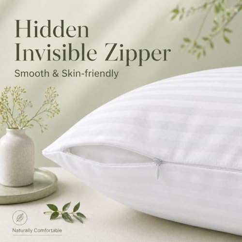 100% Cotton Pillow Protectors with Zipper, Standard Size, 4-Piece Set