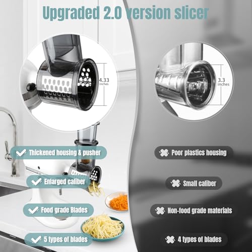 Vegetable Slicer and Shredder Attachment for Stand Mixers, 5 Stainless Blades