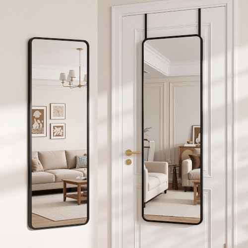 Suidia 48x14 Inch Full Length Over-the-Door & Wall Mount Mirror Black Rounded Rectangular