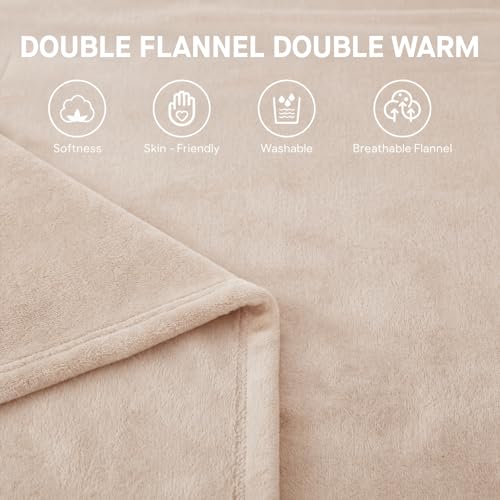 Electric Heated Blanket Throw 50x60 - 6 Heat Levels, Beige