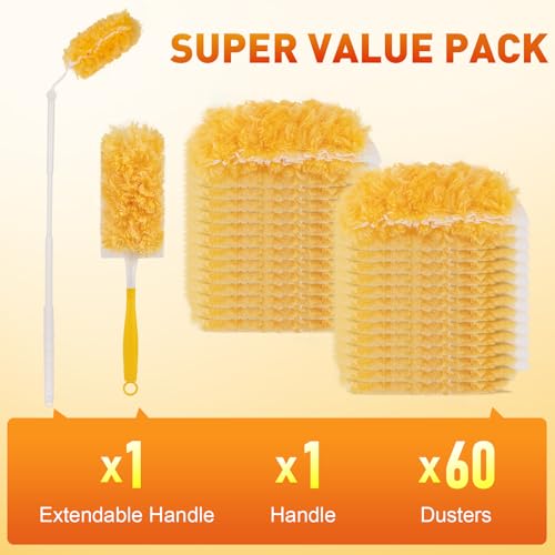 Disposable Microfiber Duster Kit with 3FT Extension Handle & 60 Refills