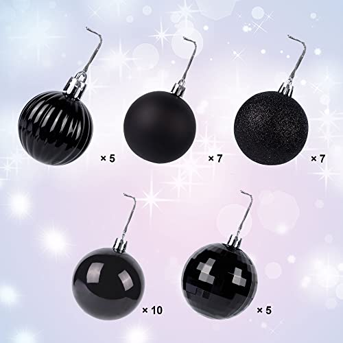 Black Halloween Ball Ornaments - 34 Pack Shatterproof Pre-Strung Tree Decor