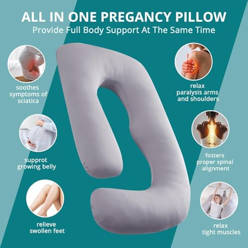Sasttie 57" Cooling U-Shaped Pregnancy Body Pillow with Washable Cover