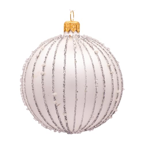 Luxury Frosted 80mm Mouth-Blown European Glass Christmas Ball Ornaments Set of 6 - Silver & White Frosted Luxe