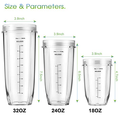 MEET JUICE 24oz Ninja Blender Cup Replacement Pack with Leak-Proof Lids – Compatible with Ninja BN401, BL450, BL456, BL480, BL2012, BN751, BN801, SS101, SS151