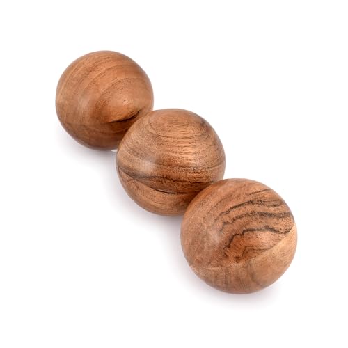 Acacia Wood Decorative Balls Set of 3 - 3-Inch Wooden Spheres for Bowls