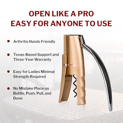 Compact Vertical Lever Corkscrew Wine Opener with Foil Cutter - Champagne Gold