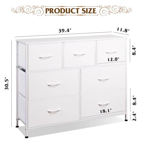 7-Drawer Fabric Dresser & TV Stand for Bedroom & Living Room - White