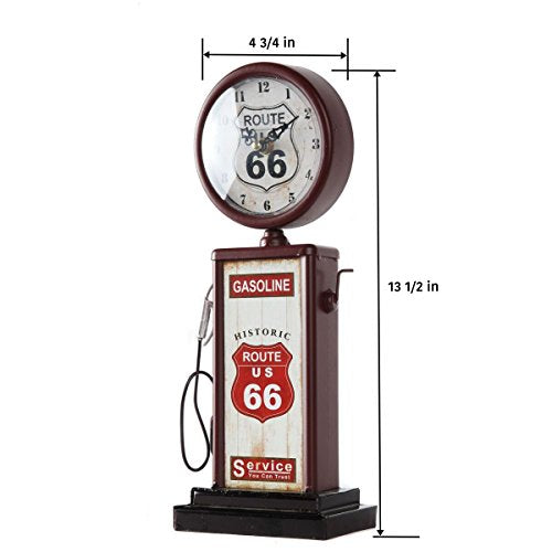 Route 66 Gas Pump Mantle Clock, Vintage Style Metal Table Clock