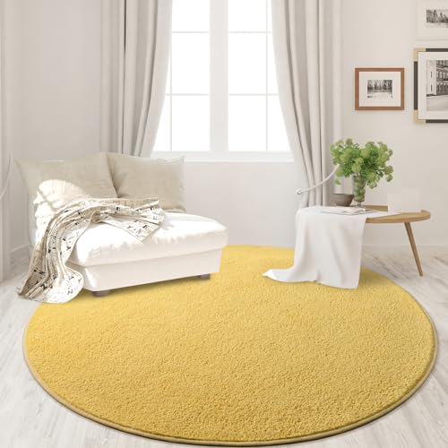 4x4 Yellow Round Area Rug, Super Soft Memory Foam Minimalist Circle Carpet