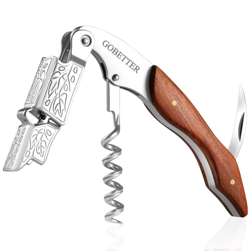 GOBETTER Classic Rosewood Waiter's Corkscrew Wine Opener with Serrated Knife