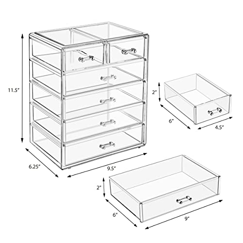 Sorbus 6-Drawer Clear Makeup Organizer with 4 Large & 2 Small Drawers - Vanity Storage