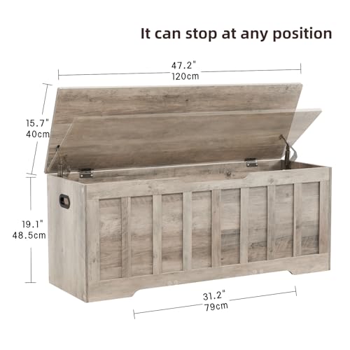 47.2-Inch Extra Large Wooden Storage Bench with Safety Hinges