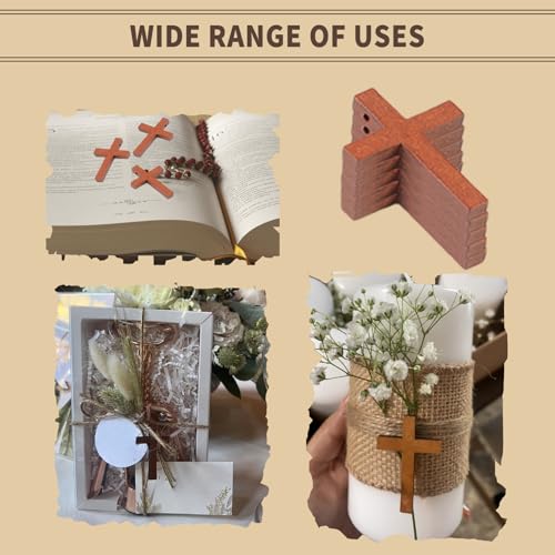 50 Pcs Small Wooden Crosses for Crafts, 1.7-Inch DIY Pendant Charms
