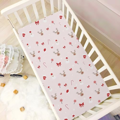 SDMKA Microfiber Crib Sheet 52 x 28 Inch - Soft Breathable Fitted Bedding for Standard Cribs & Toddler Mattresses - Christmas Pattern