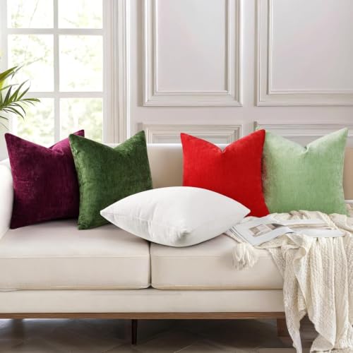 decorUhome Soft Chenille Moss Green Throw Pillow Covers 18x18 (Set of 2)