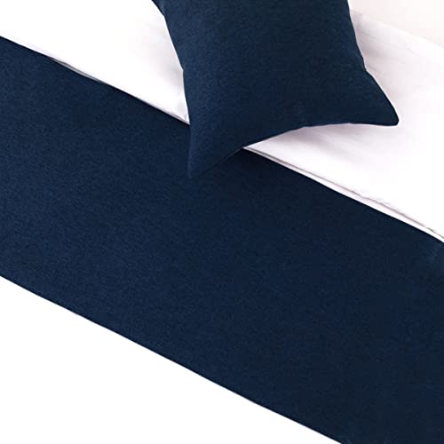AMBERIS Dark Blue Imitation Linen Bed Runner Decorative Bed Scarf