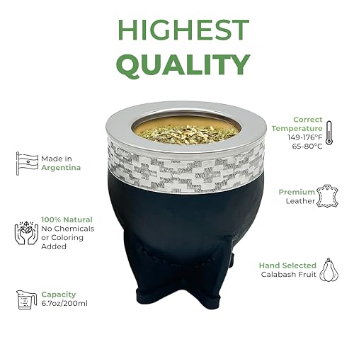 Argentina-Uruguay Yerba Mate Cup and Bombilla Set | Organic Gourd Tea Mug with Steel Straw & Cleaning Brush